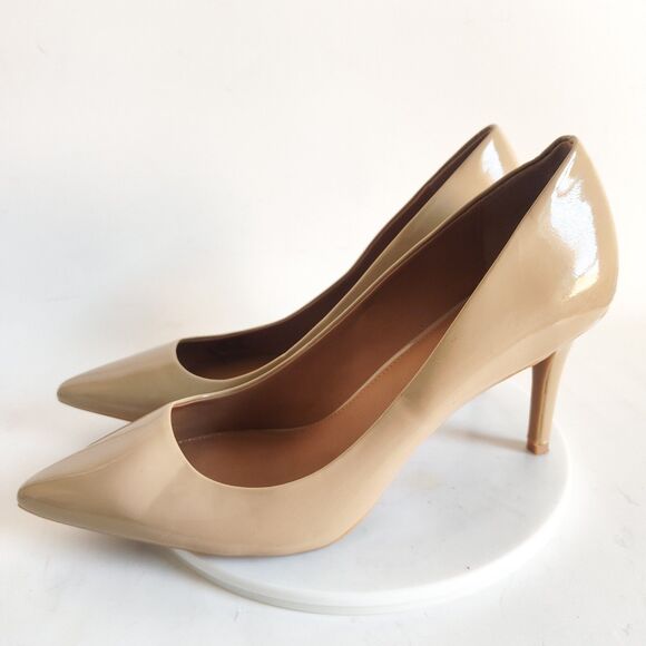 Calvin Klein Heels Size 10 Faux Leather Stiletto Nude Neutral Pointy Toe Beige - Picture 4 of 11